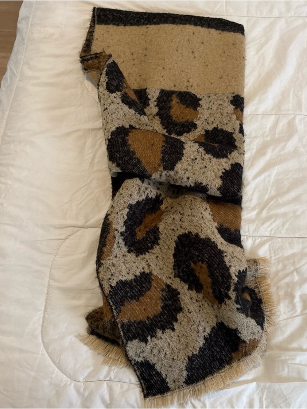 Zara Cozy Leopard Print Throw Blanket in Tan and Black